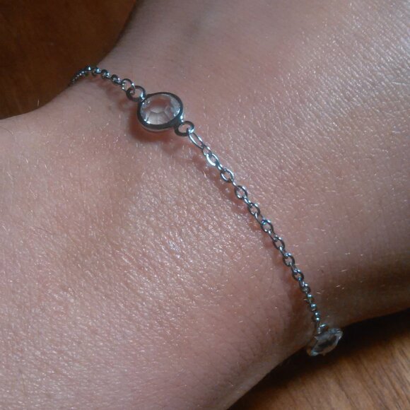 Beveled White Glass Stainless Steel Station Bracelet - Picture 5 of 12